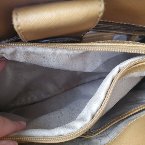 MK MICHAEL KORS Womens Hamilton Shoulder Bag Purse Leather Gold Chains Accents - Picture 7 of 12